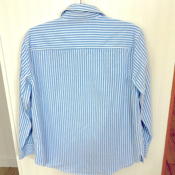 Long sleeve button up blue and white striped shirt. - Picture 3 of 3
